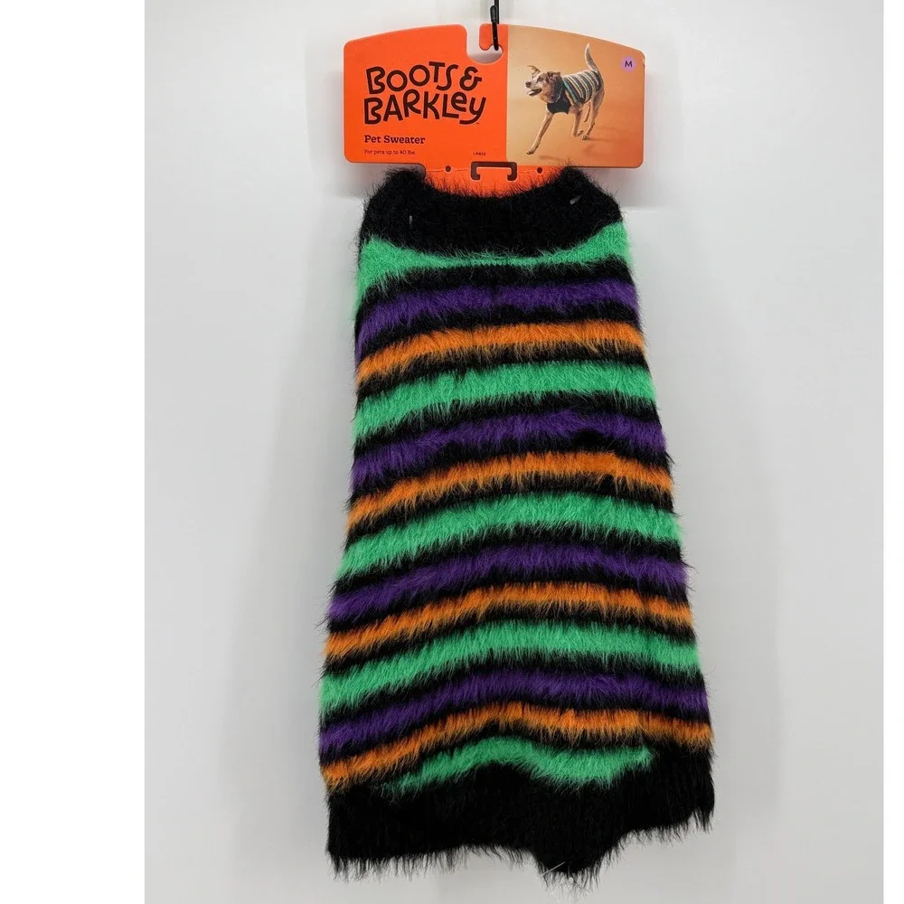 Boots & Barkley Pet Sweater Medium Striped Fuzzy Eyelash Knit Halloween
